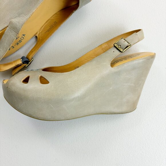 KORK-EASE Felicia Leather Wedge Slingback Sandal US 7 Reef Gray Garnet Hill - Picture 2 of 16